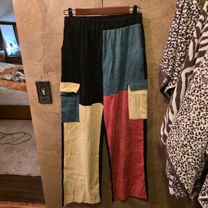 ROMWE Colorblock Patchwork Pants - Black, Blue, Yellow, Red